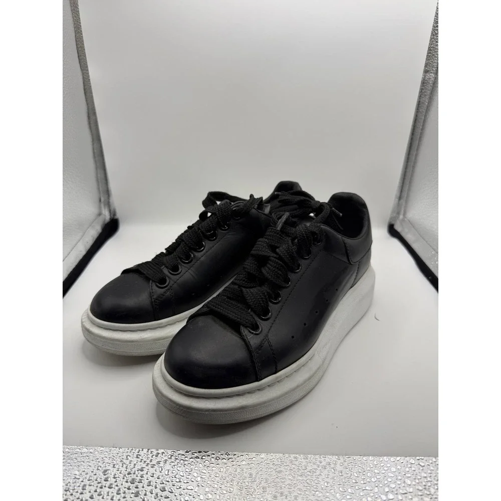 Alexander McQueen Oversized Sneakers Black Leather White Sole 462214 Size 36.5